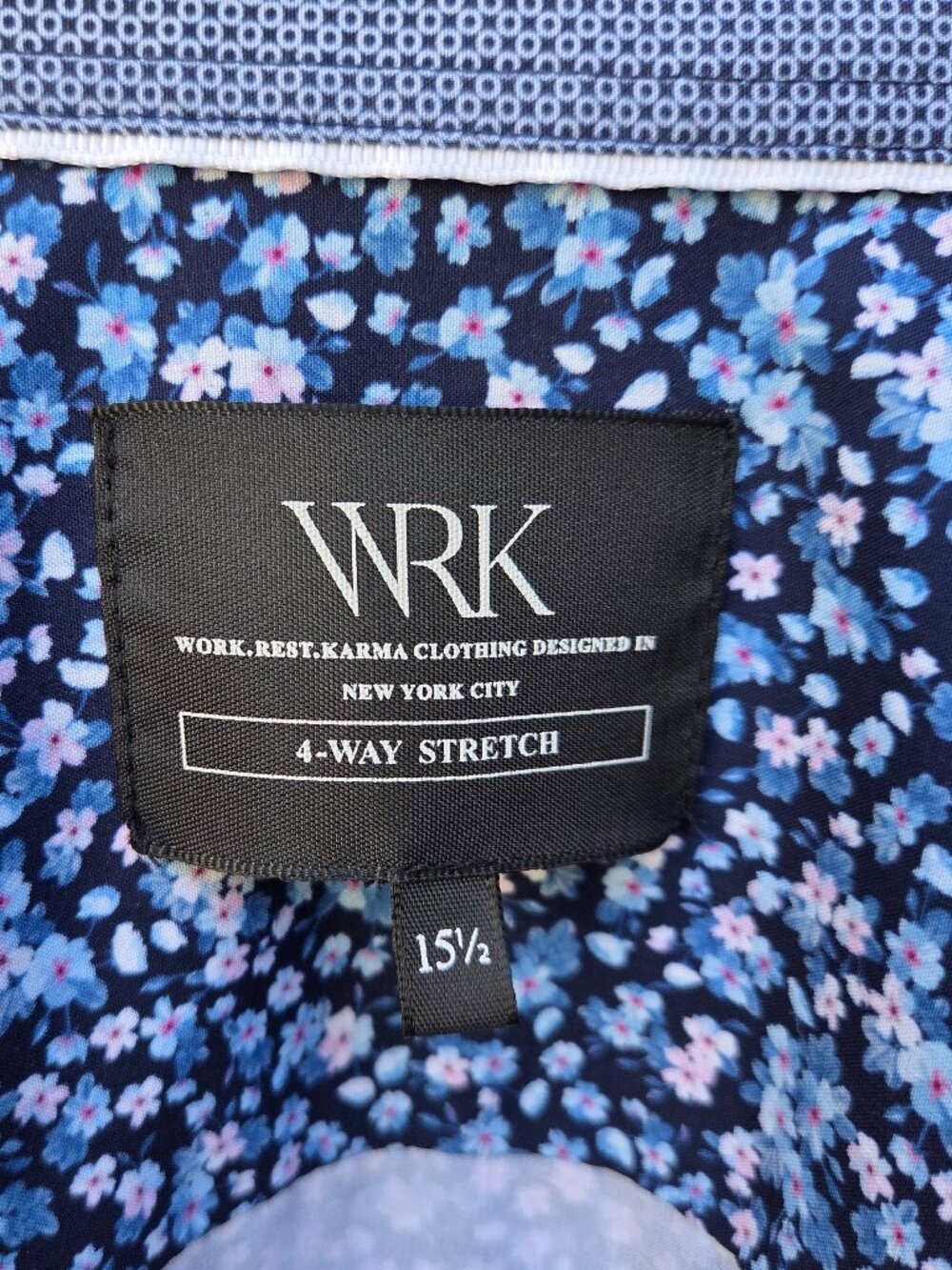 NWOT-WRK /NYC 4-WAY STRETCH Men 151/2 FLORAL DRESS/CASUAL LS Blue Flip Cuff